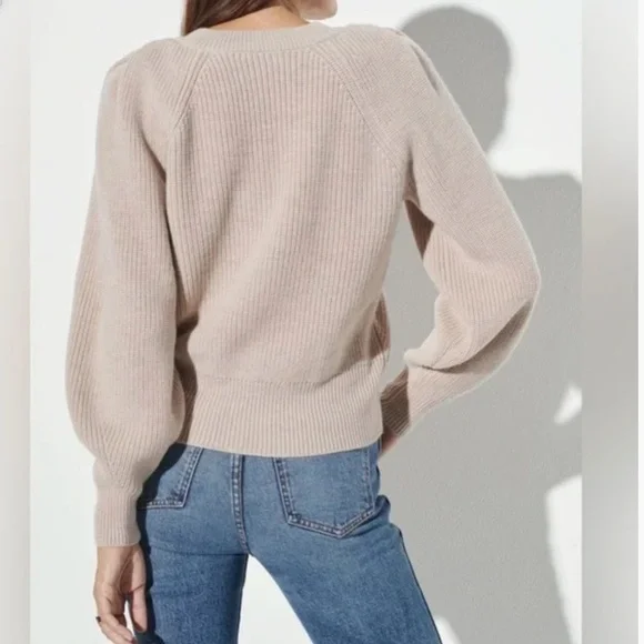 The Reset R Label Must Have V Neck Wool Sweater Balloon Sleeve Natural Size S - Picture 2 of 8